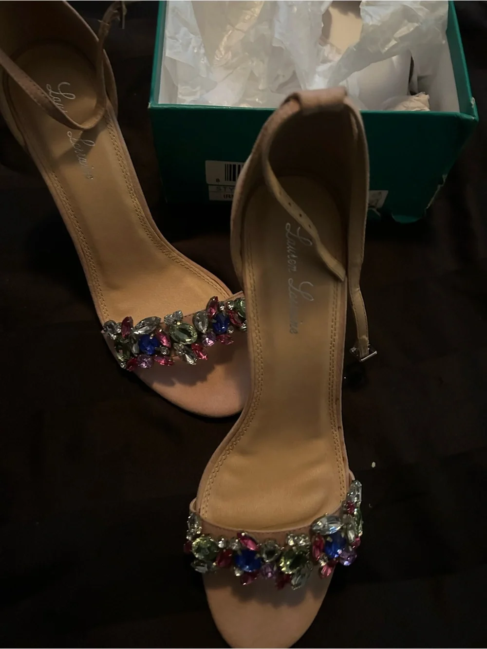 Embellished Nude Open-Toe Stiletto Sandals